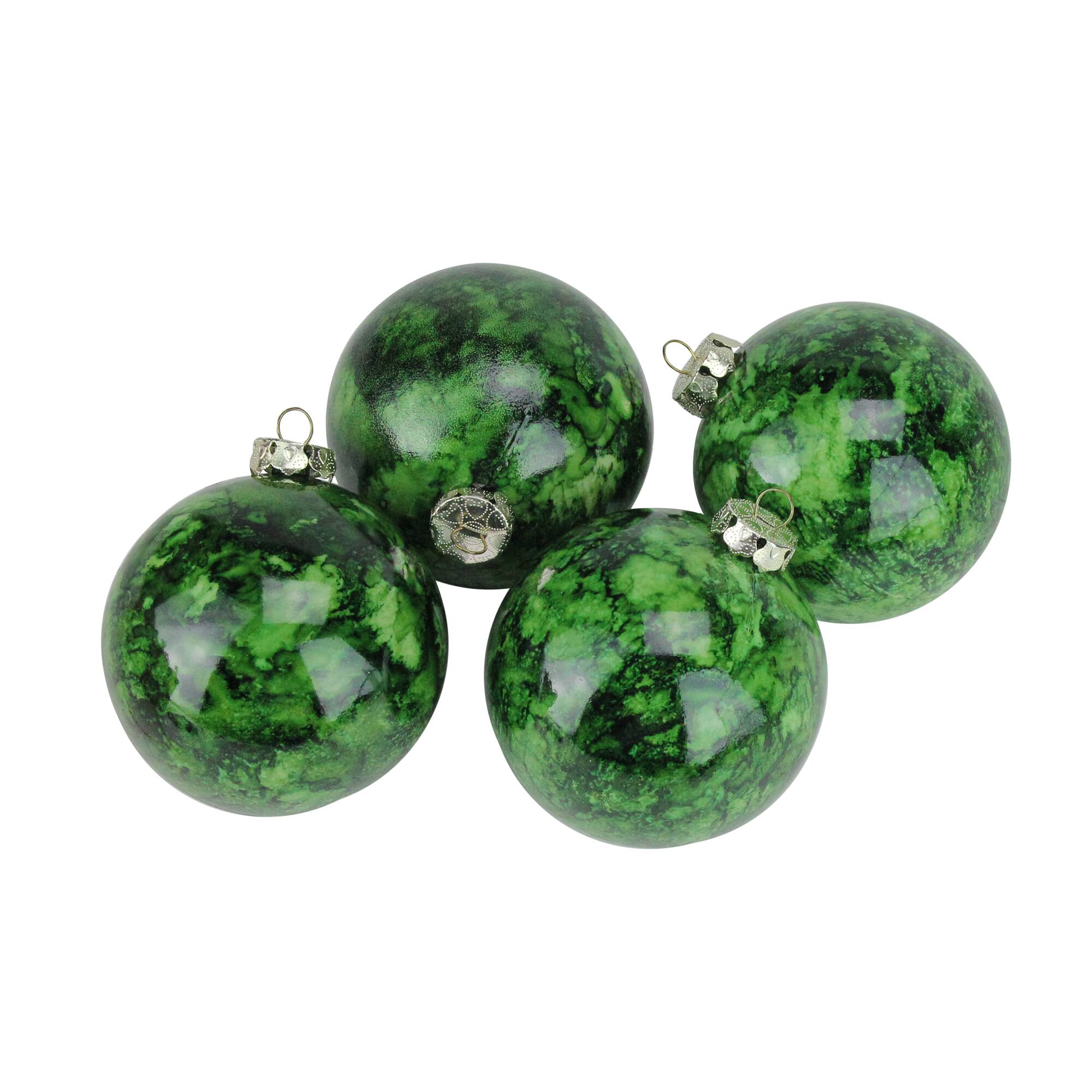 4ct Marbled Green Shatterproof Ball Ornaments